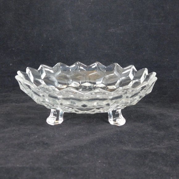 Whitehall Clear By Colony Bonbon Candy Dish 6 1/4" Cubist 3 Straight Feet USA - Picture 2 of 6